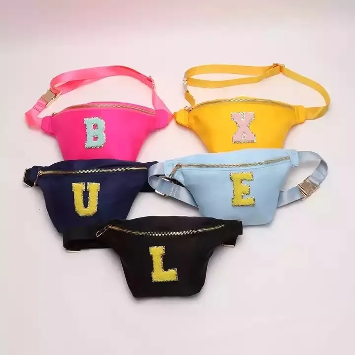 Cosmetic Bags Cases Outdoor Nylon Stock Fanny Pack Custom Printed Chenille Patch Personalized Fanny Pack Cute Waist Bag for Students 230811