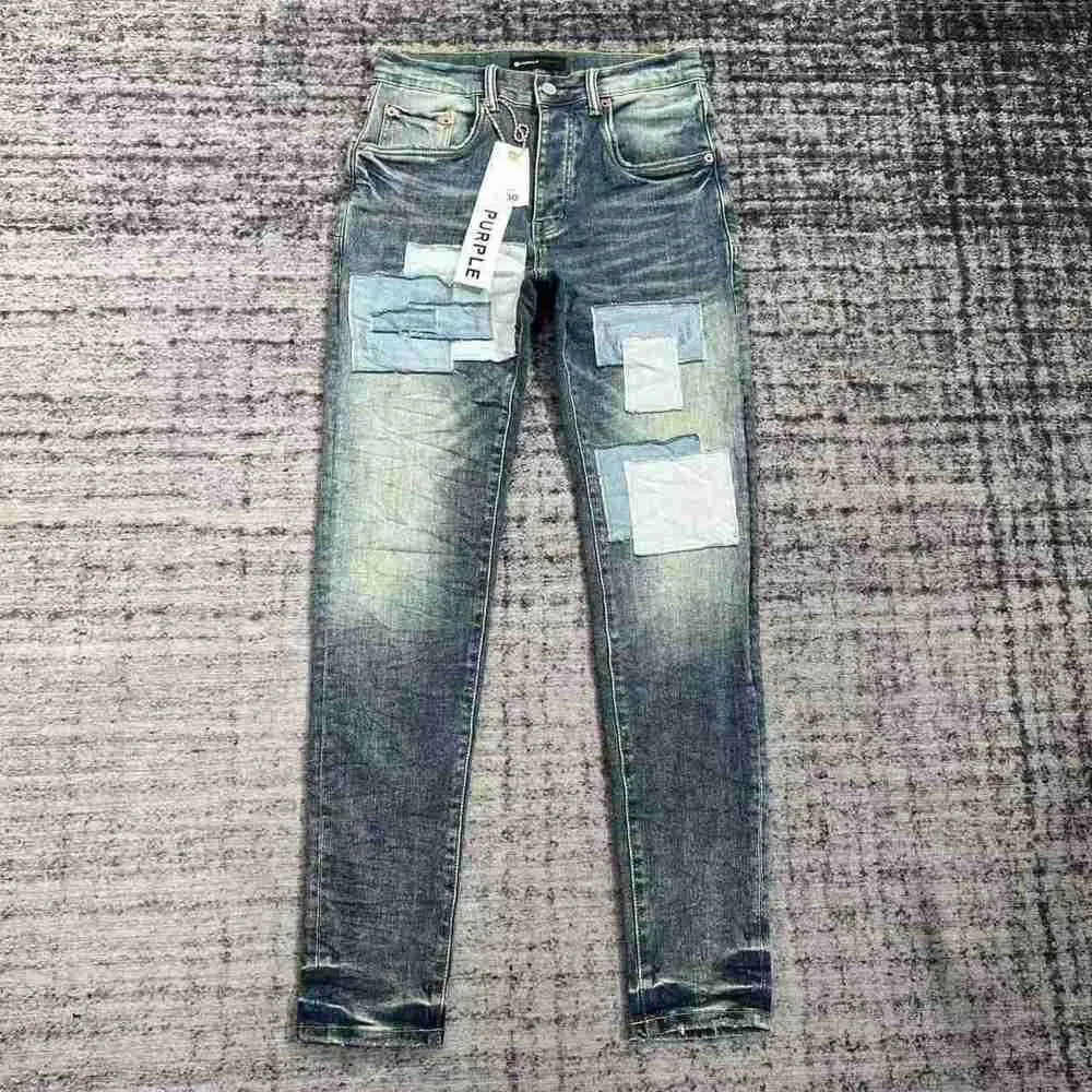 Designer Jeans Herren lila Hosen gerissene reguläre Tränen gewaschen altes langes Loch 30-382AUCW8A7