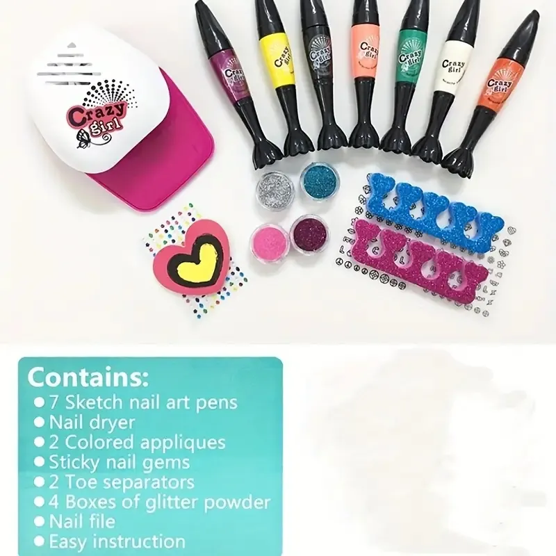 Nail And File Nail Art Kit For Girls Kids Nail Polish Set With Nail Dryer  Sticky