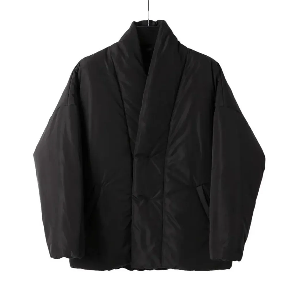 Men's Jackets Black Kimono Cotton Coat Thickened Warm Loose Fit Classic Style 230812