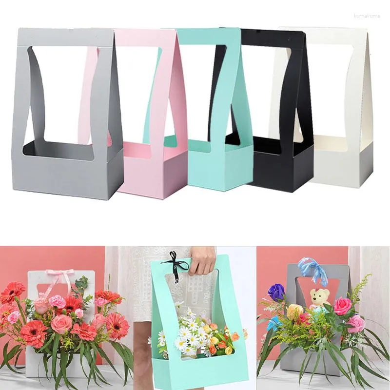 Enveloppe cadeau 5pcs Boîte d'emballage de fleurs portable pliable Bagure de transporteur de fleuriste imperméable Bouquet Rose Bouquet Panier de fête