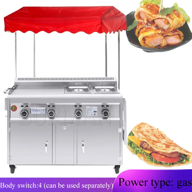 Hot Selling Stainless Steel Fast Food Trailer Street Mobile Kitchen Gas Snack Cart For Sale