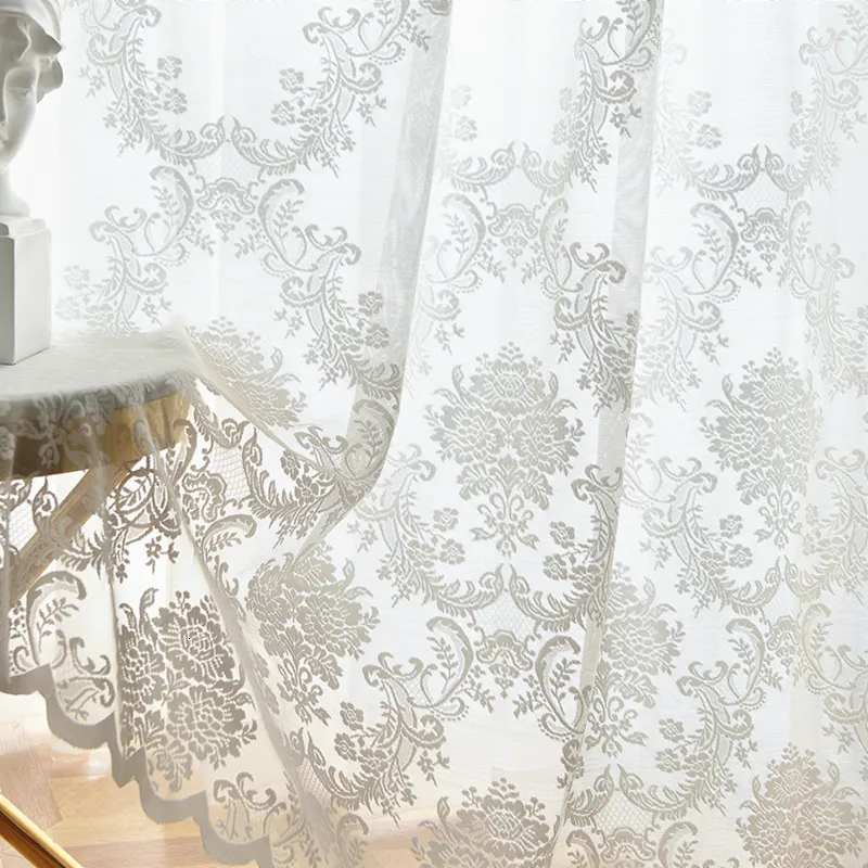 Ren gardiner europeiska vita spetsar tyll ren för vardagsrum sovrum fönster lyx blommig gardin draperar 230812