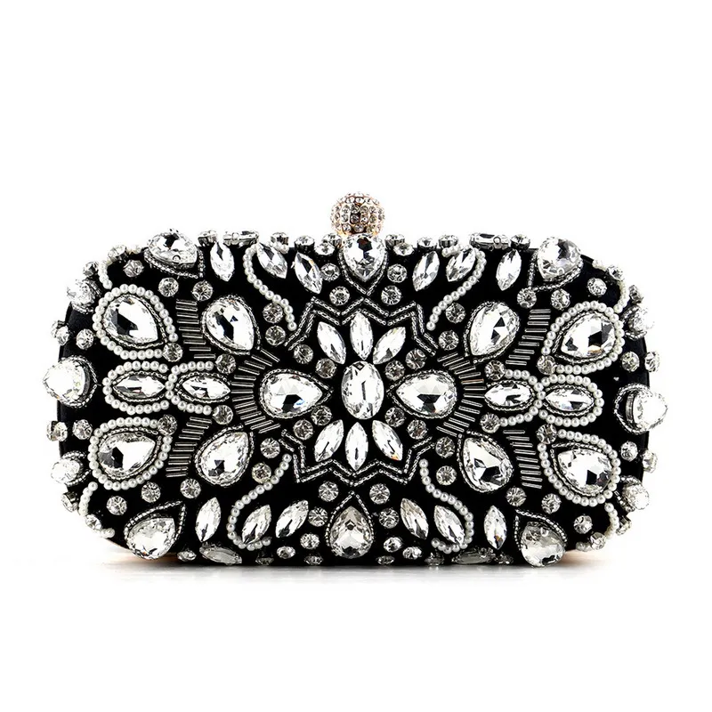 2023 Elegant Velvet Evening Clutch: Luxe Diamond-Errusted Design för banketter Gala Nights High-End Party Essential Black Dack