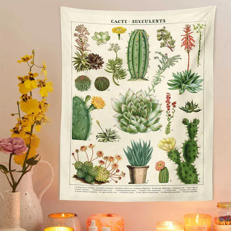 Arazzi Cactus Arazzo da parete Appeso a parete Retro cactus piante grasse pianta del deserto Grafico Hippie Home Decor