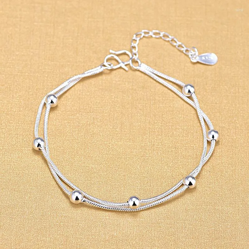 Bracelets de liaison S925 Chaîne à double couche plaquée en argent Chaîne ronde Bangle Anklet For Women Girls Elegant Birthday Wedding Party Sl677