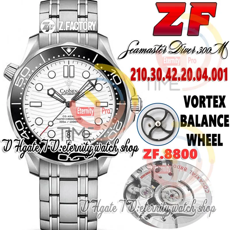 ZF Diver 300M zf210.30.42.20.04.001 Mens Watch A8800 Automatic Ceramic Bezel White Wave Texture Dial Round Markers Stainless Bracelet Super version Eternity Watches
