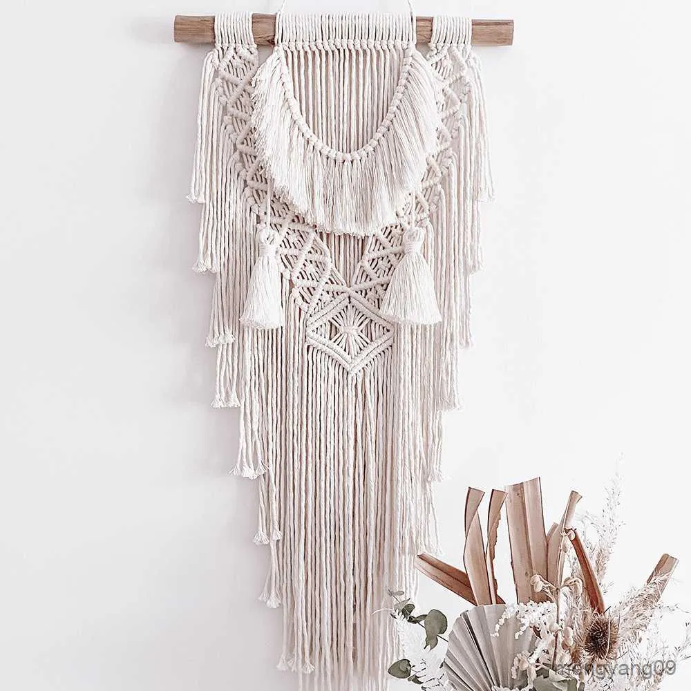 Tapestries Nordic Wall Hanging Tapestry Beige Handmade 40X100cm Long Tassels Tapestry Living Room Bedroom Decor Minimalist Gift R230812