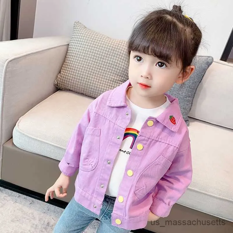 Jackor 2023 Spring Autumn New Baby Girls Boys Cartoon Denim Coats Jackets Fashion Children Children Topps kläder Overrocks R230812