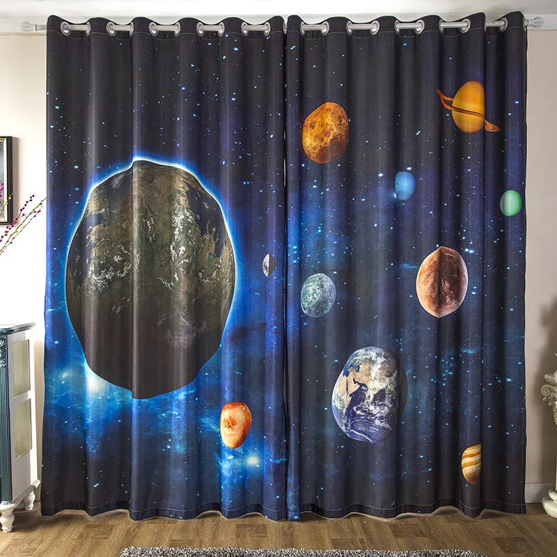 Sheer Curtains Custom Science Fiction 3D Nebula Star Planet Universe Children's Theme Room Bedroom KTV Bay Window Blackout Curtain 2Pcs 230812