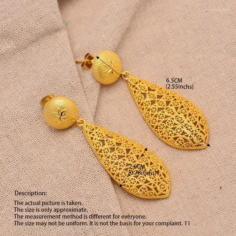 24K Yellow Gold Vintage Long Drops Stud Earrings For Women Ethnic