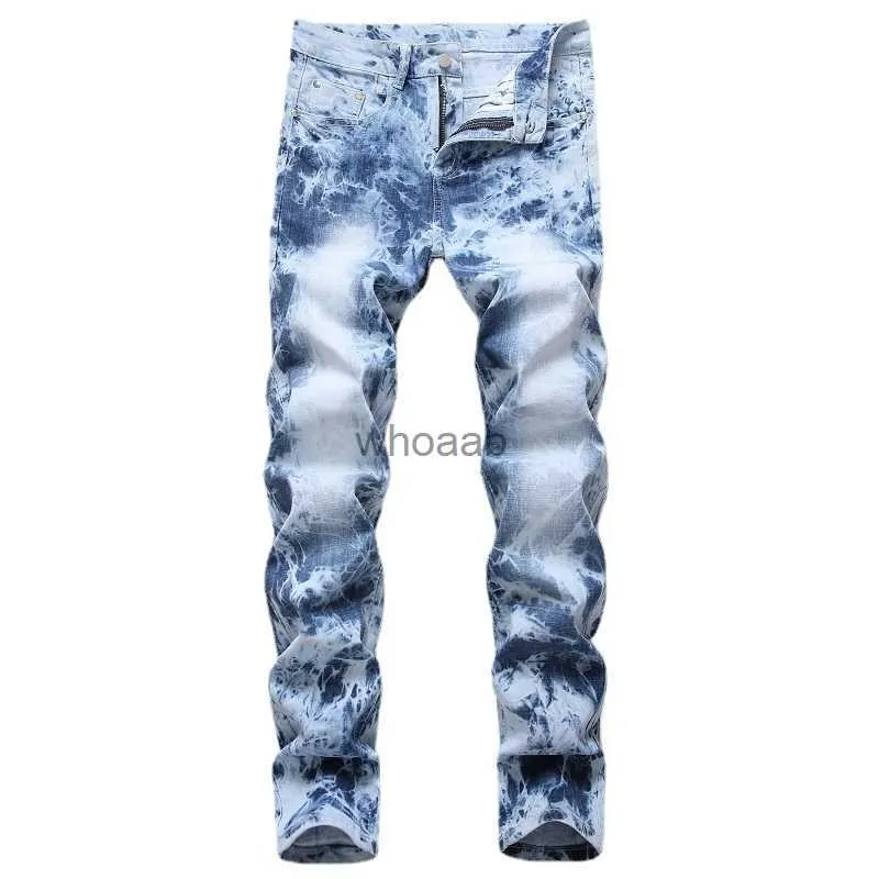 Autumn New Jeans Men's Blue Stretch Biker Trousers Broken Hole Jeans Fashion Popular Men Denim Pants Big Size 29-42 HKD230812