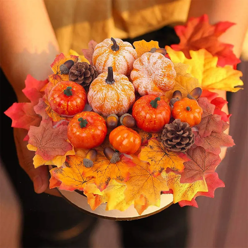 Other Event Party Supplies 50pcs Simulation Pumpkin Golden Autumn Mini Pumpkin Set Halloween Pumpkin Thanksgiving Decoration Pumpkin Pine Cones Acorns 230812