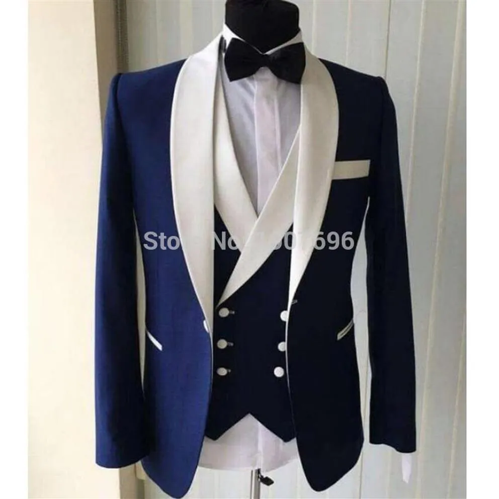 Abiti da uomo blazer blu slim fit uomini per sposo da sposa smoking smoking a doppio petto a pezzi a forma di giulla a forma di sciallo da 3 pezzi p277o