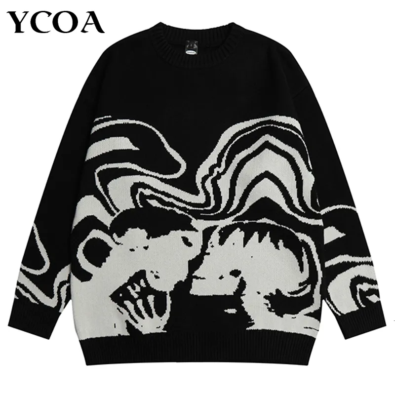 Men's Sweaters Men Sweater Skull Oversize Long Sleeve Tops Gothic Y2K Streetwear Winter Pullovers Knit Vintage Jumper Fashion Harajuku Clothing 230811