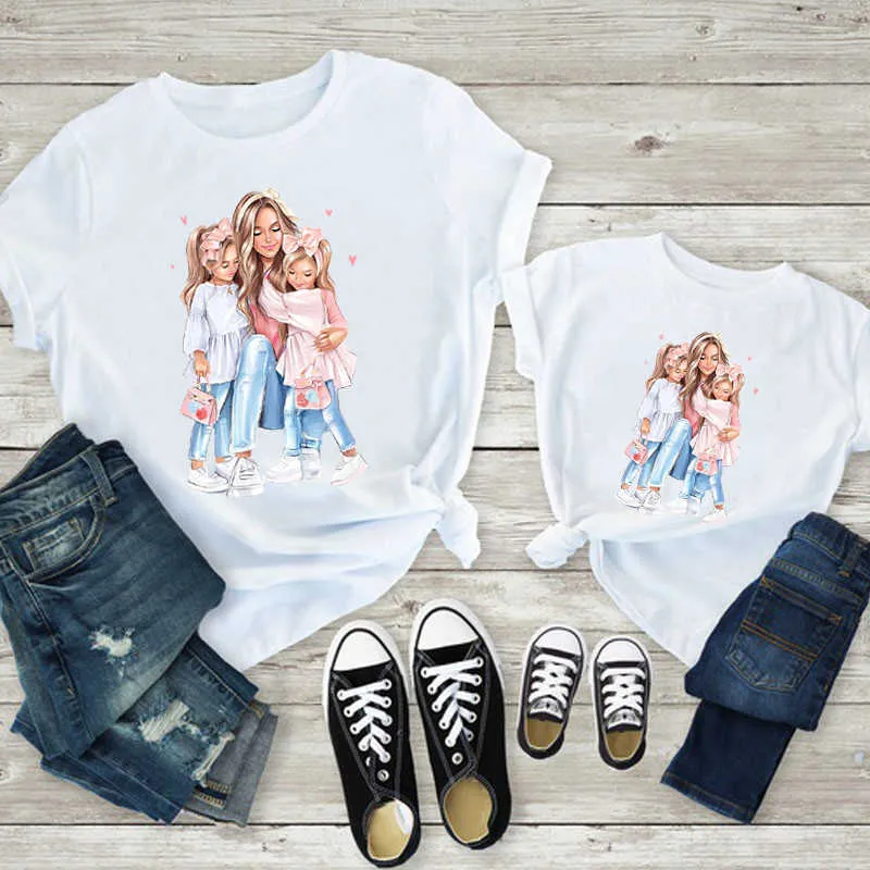 Tenues assorties pour la famille, nouveaux t-shirts pour mère et enfants, tenues assorties amusantes pour la famille, blanc à manches courtes, vêtements assortis pour mère et fille, Look de famille d'été