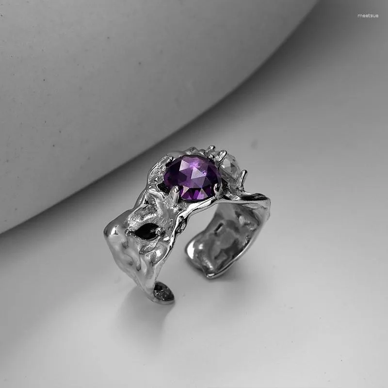 Ringos de cluster mlkenly escuro gem roxa anel esterlina prata s925 francês rococo estilo leve textura de luxo avançada design original