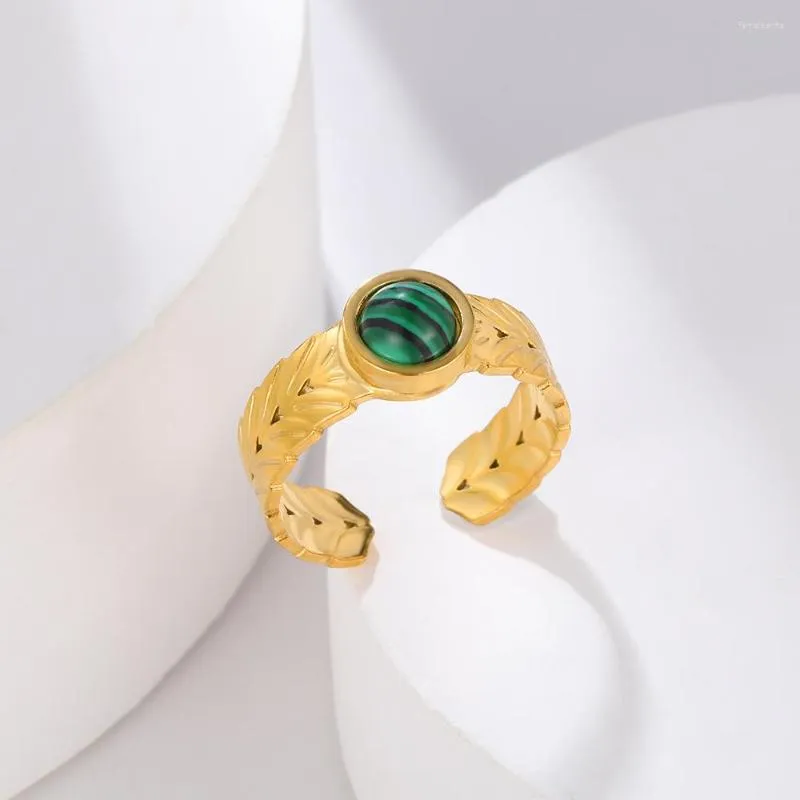 Anneaux de mariage vintage rond vert bleu noir rouge turquoise pierre pour femmes en acier inoxydable or couleur charme de feuilles