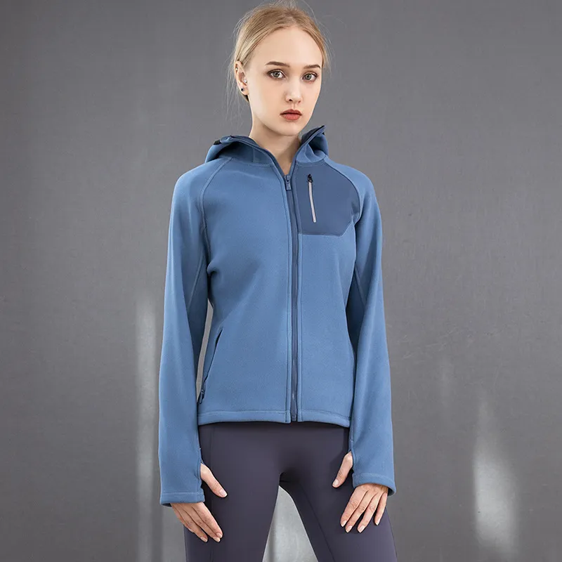 Dames sport half zip hoodie losse set rimpel resistent fleece warme fitnessjack