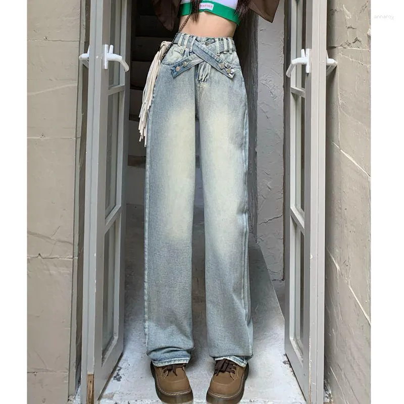 Dames jeans 2023 broek herfst rechte taille slanke ontwerp high street wide benen