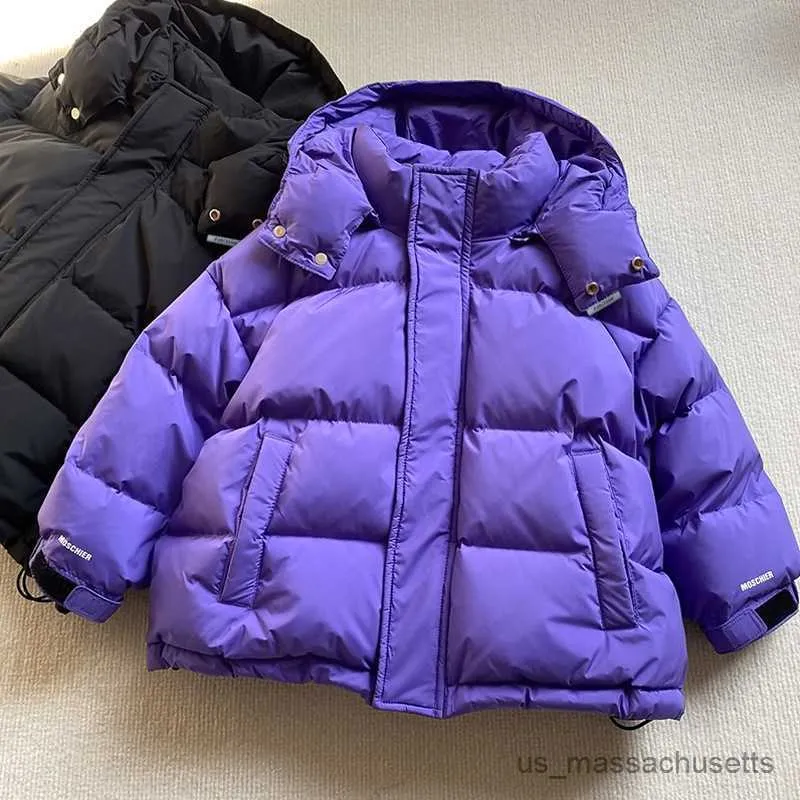 Ceketler Süper Sıcak Kapşonlu Parkas Kızlar Moda Parlak Siyah Mor Rüzgar Geçirmez Kış Palto Çocuklar Günlük Paltolar R230812