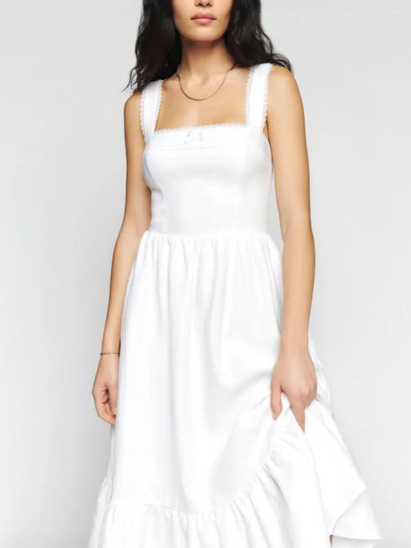 Casual Dresses Women Midi Solid Color Floral Print Sleeveless Backless Ruffles A-line Dress Y2K Party Cami For Summer Casual Dresses Women Midi Solid Color Floral Print Sleeveless Backless Ruffles A-line Dress Y2K Party Cami For Summer