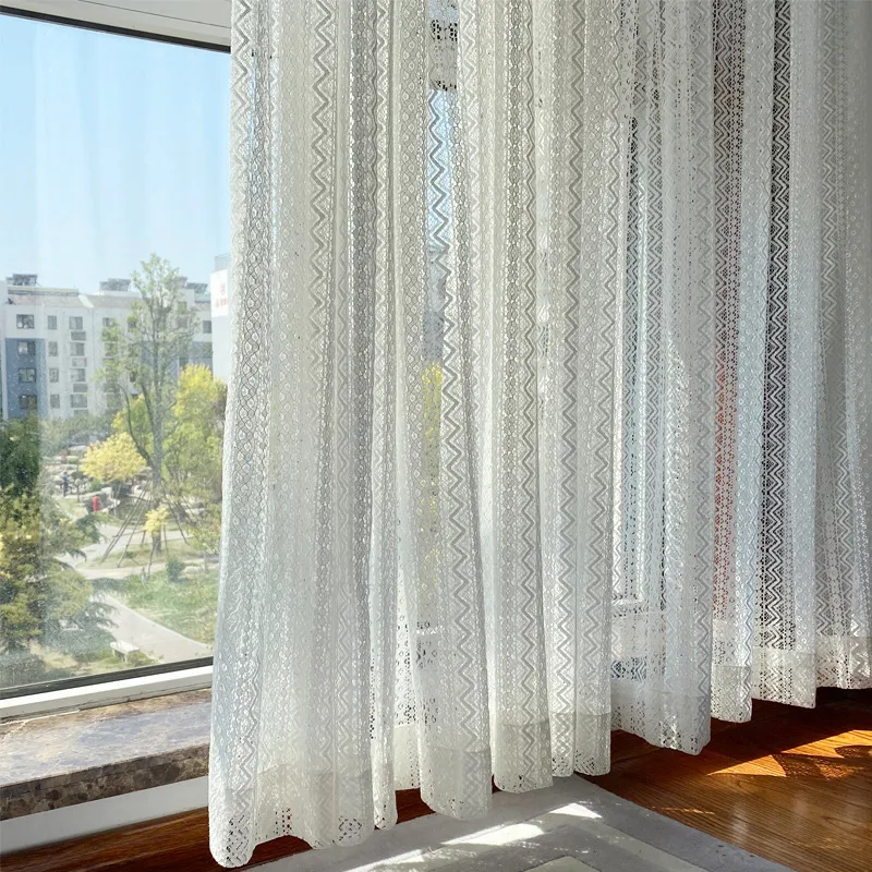 Strömma gardiner för sovrummet vardagsrum Koreansk prinsessan stil färsk bomull spets lyxväv ljus transmission fönster dörr 230812