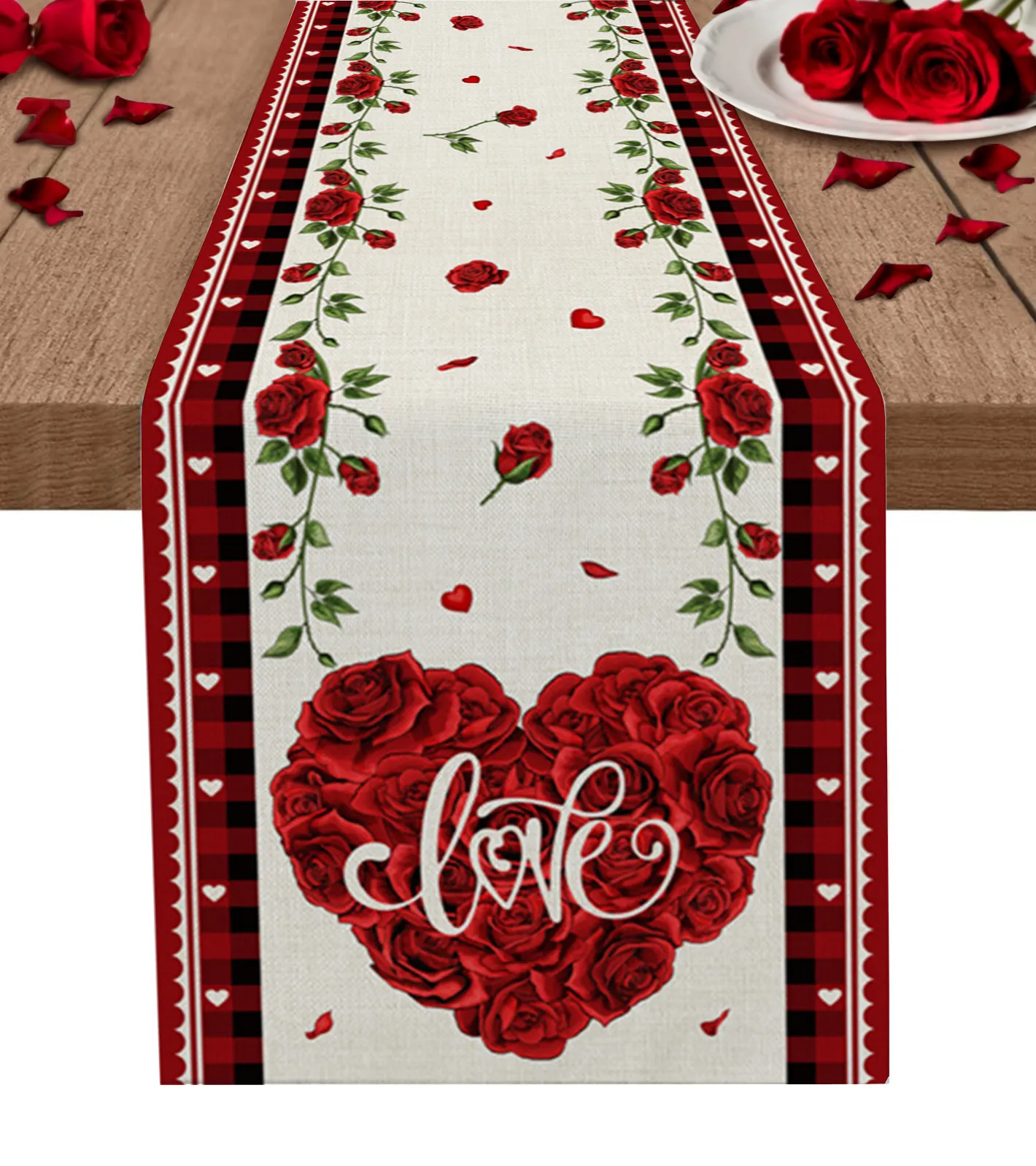 Tafelloper Valentijnsdag Love Heart Rose Table Runner Wedding Decoraties Home Kitchen Dineren Tafel Doek Placemats Party Decor 230811