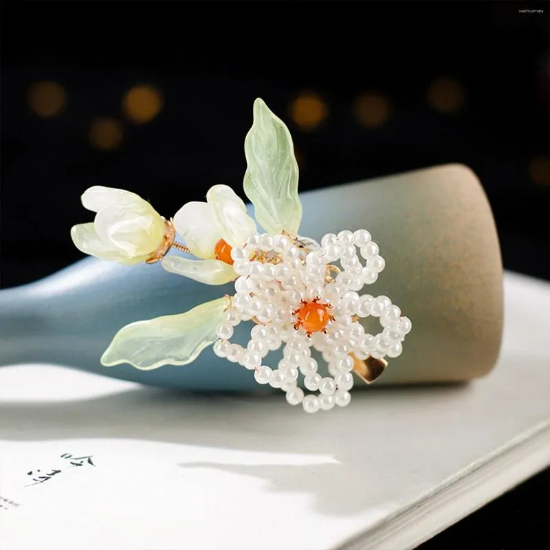 Klipy do włosów 1PAIR Chińskie klip dziewczyny hanfu akcesoria ślubne wróżka perłowa kwiat barrettes vintage biżuteria na nakrycie głowy