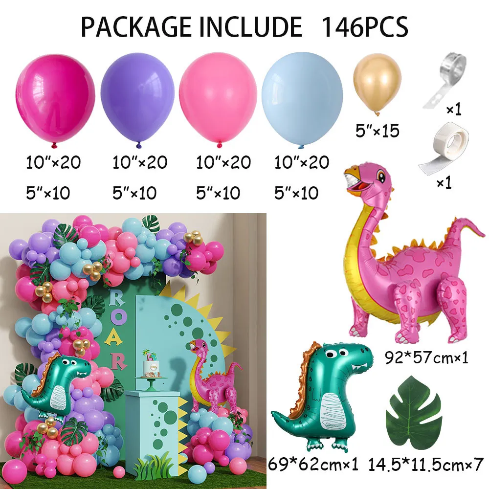 Dinosaurier Ballons Set 36 Stück – Rosa, Pink, Weiß, 12 Zoll, Latex, Für Dino-Party, Babyshower