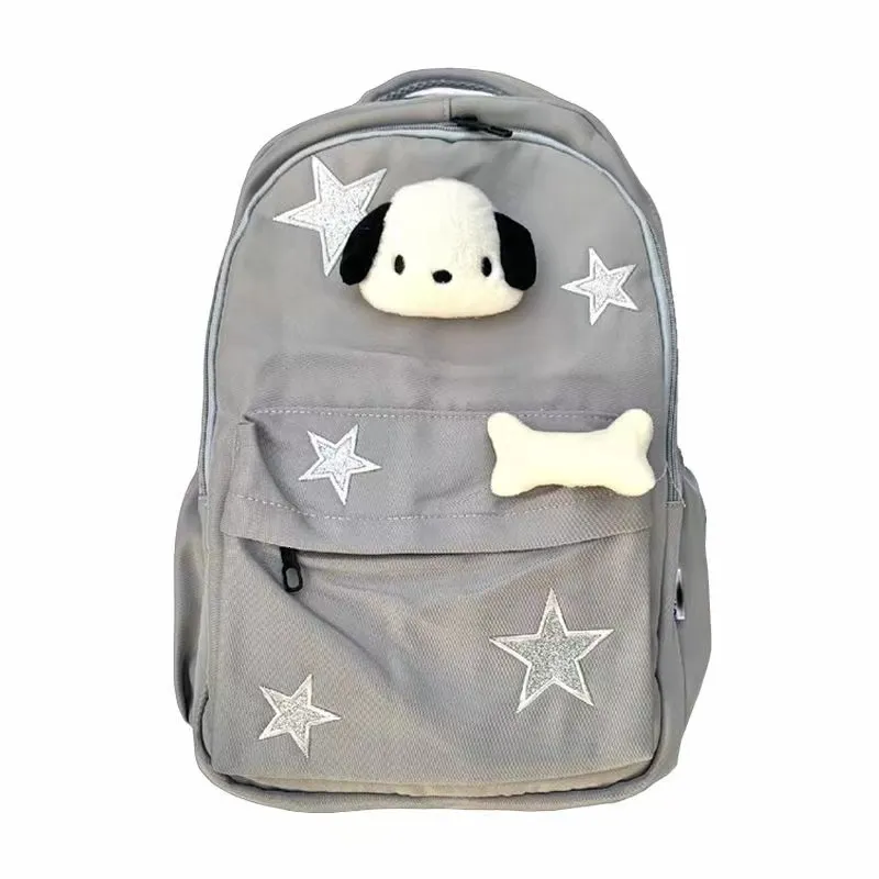 Schultaschen Hundestarmuster Frauen süßer Rucksack Designer koreanischer Stilbeutel Buch Mode Silber Rucksack Knochen wasserdichte Trend 230811