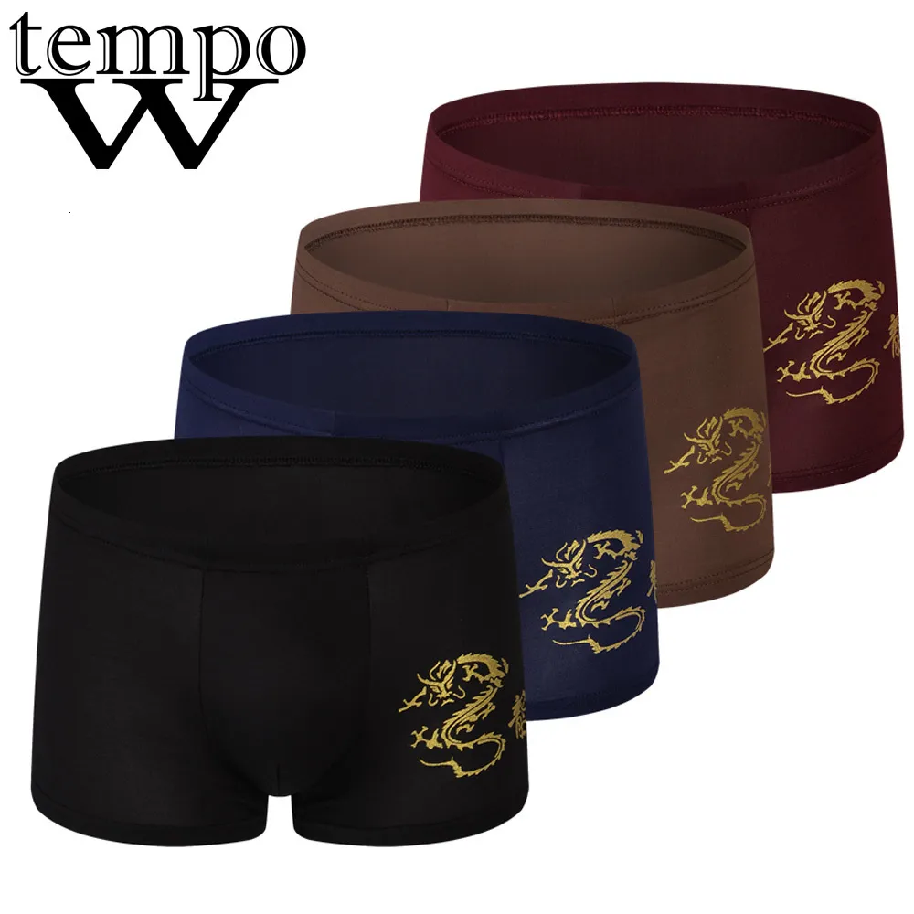 Underpants Wtempo Brand Modal Modal Modale trasparente Dragon Fedonpants Boxer Short Sexy Boxer Wholesale 4PCSlot 230812