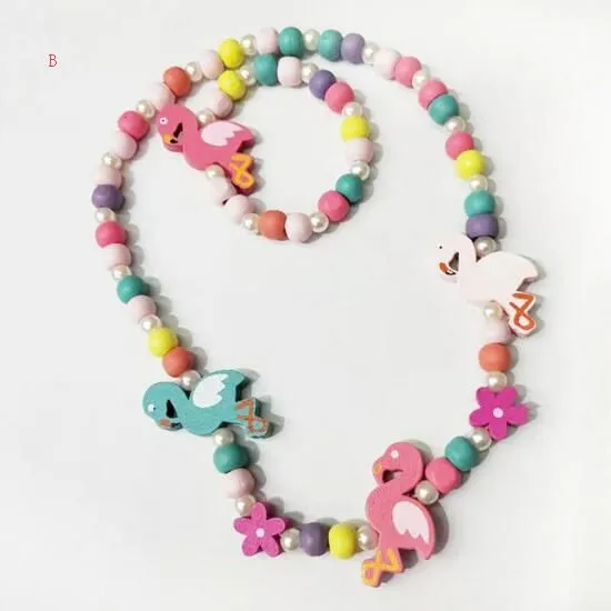 5 styles kids necklace sets Rainbow Charm Beads bracelet accessory Colorful beads Bird Flower kids girl Birthday Jewelry gift