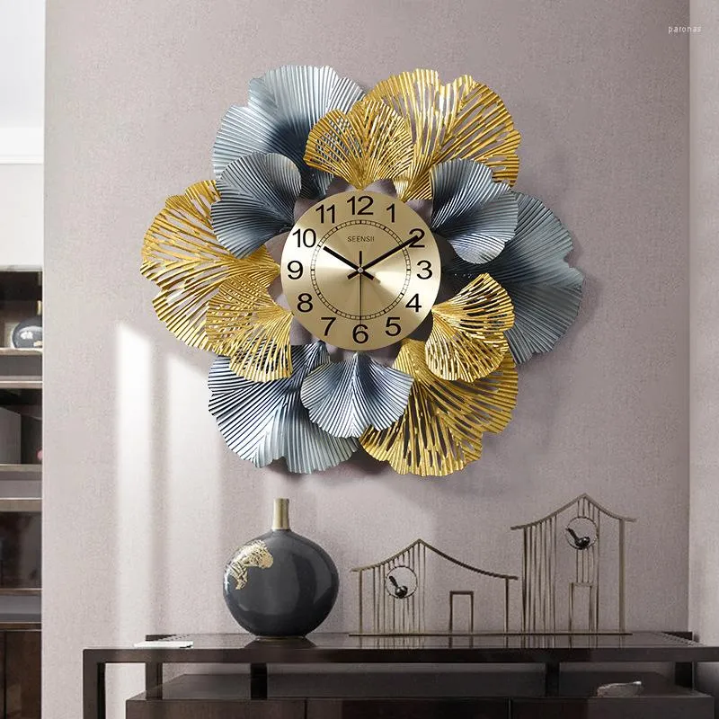 Horloges murales chinois gingko leaf horloge salon art poche regarder américain simple décoration de maison créative simple