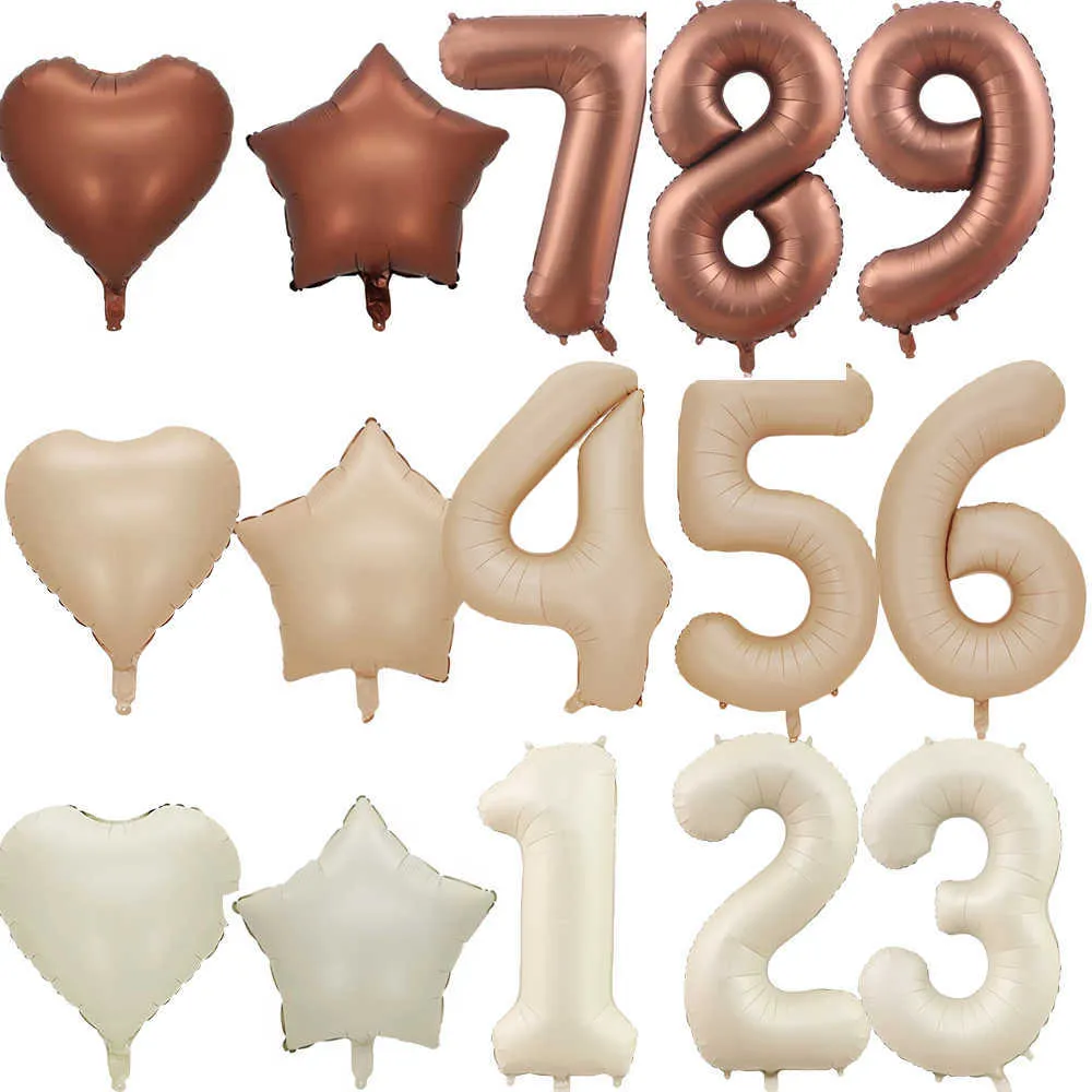 Dekoration Vintage Coffee Number Balloon Retro Beige Caramel Balloon Set för 30 Happy Birthday Decoration Supplies