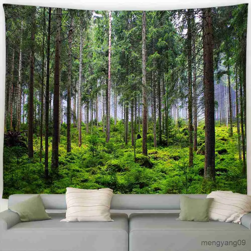 Tapisseries personnalisables Forest Tapestry Sunshine Plantes vertes arbres paysage naturel jardin suspendu maison maison pic en pique-nique r230812