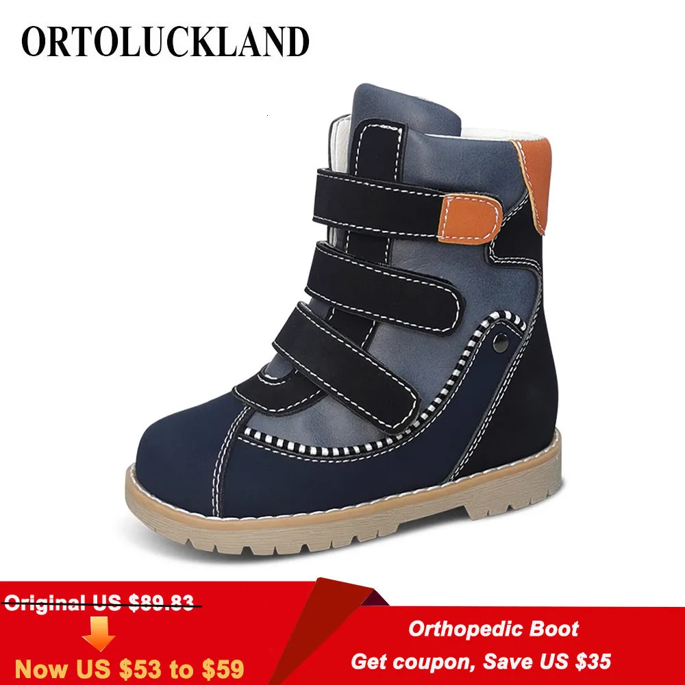 Botas Ortoluckland Sapatos infantis meninos crianças crianças ortopédicas couro de inverno pêlo knight booties garotas neve calçadas 230811