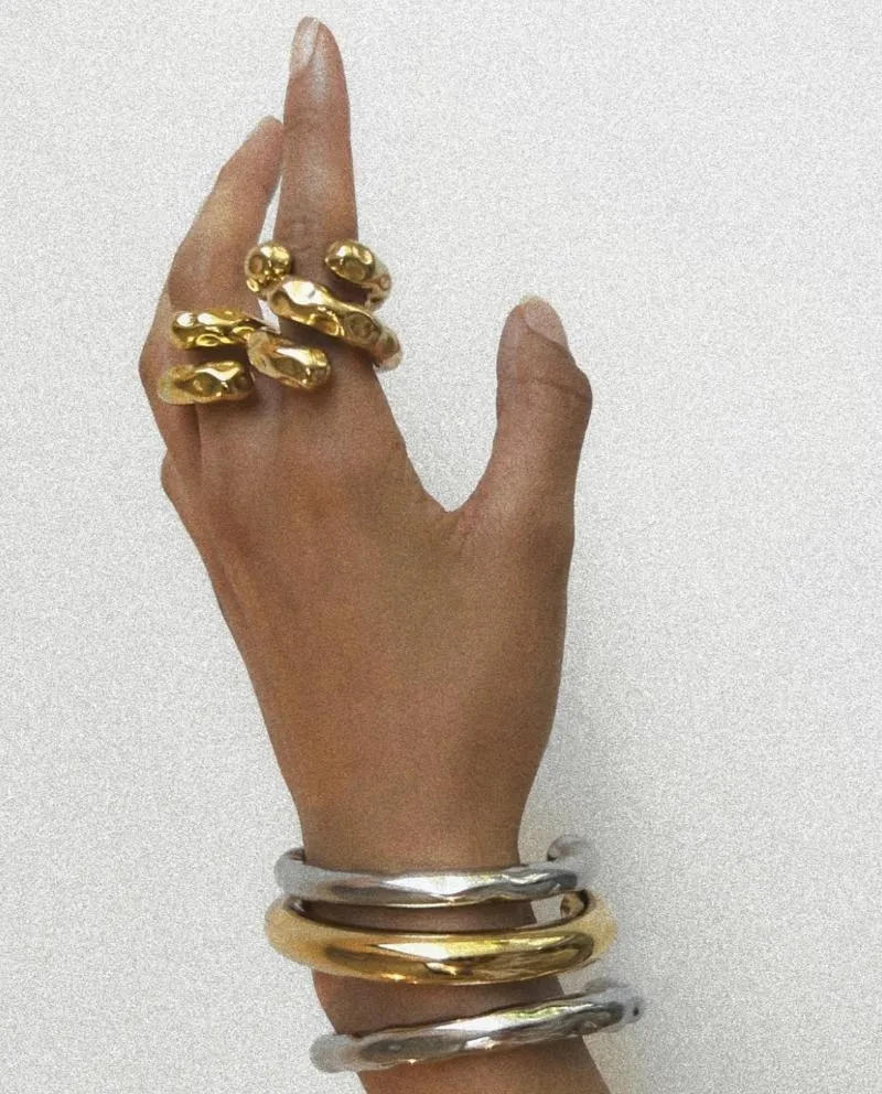 Link braccialetti Uworld Dichiarazione contemporanea Anello asimmetria contorni sensuali Bangle o cuffia forma e forma set di gioielli impermeabili