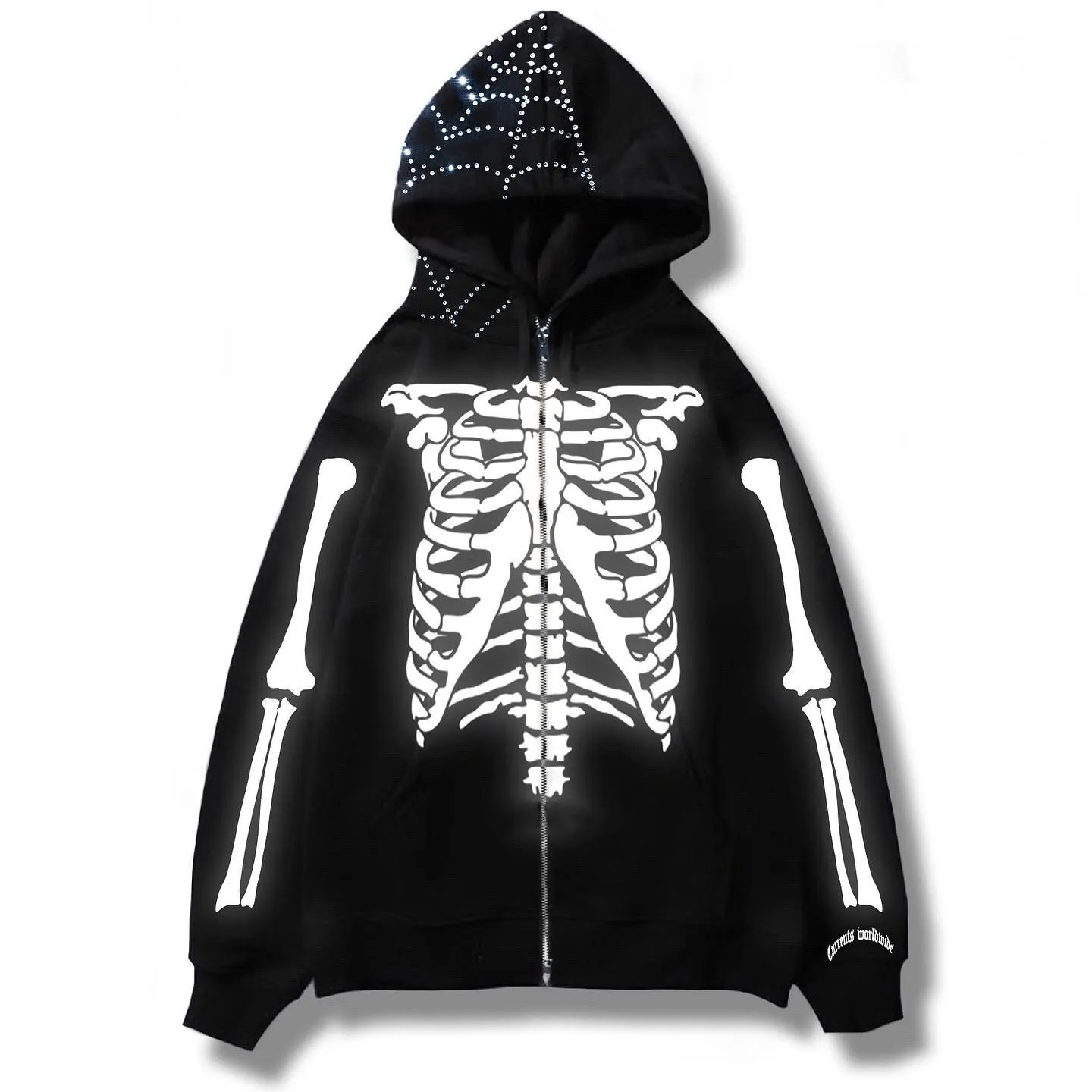 NJNJGO Zip Up Y2K Spider Web Heart Hooded Oversized Jacket Sweatshirt Goth Punk Hooded Jacket Streetwear At Men’s Clothing Store