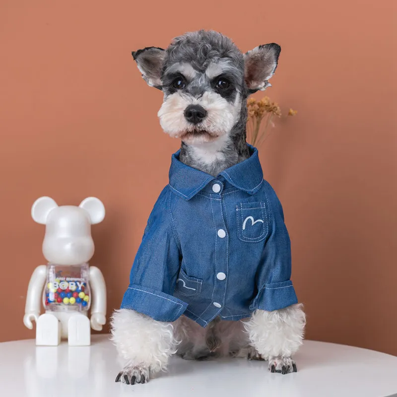 Dog Apparel Denim Shirt Dog Clothes Retro Fashion Costume Small Dogs Clothing Cat Spring Summer Schnauzer Kawaii Korean Fashion Pet Items 230812