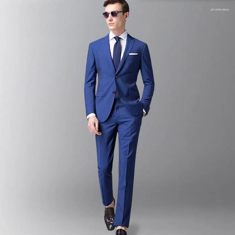 Men's Suits Vintage Slim Fit Groom Tuxedo Pants Business Royal Blue Classic Men Costume Homme Man Blazer Jacket Terno Masculino 2Piece