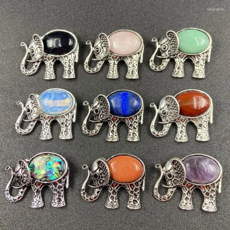 Hanger kettingen etnische olifant voor vrouwen opal lapis lazuli natuursteen tibetaanse zilveren dierenhangers bijoux