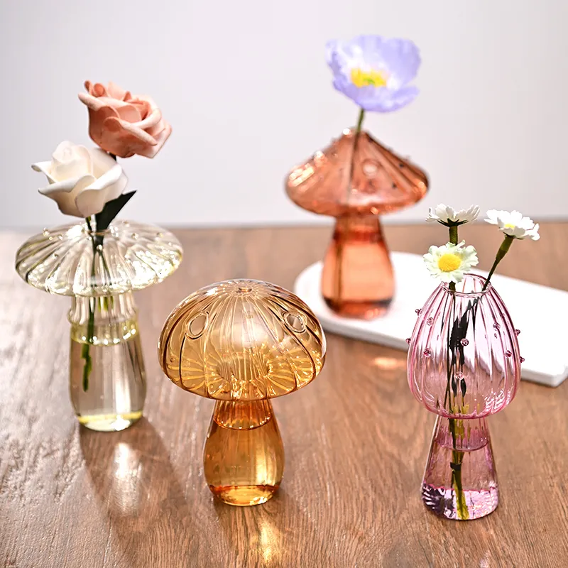 Vases Vases en forme de champignons Vase transparent Vase Vase Vase Plante Hydroponic Aromatherapy Bouteille Décoration Ornement 230812 Ornement 230812