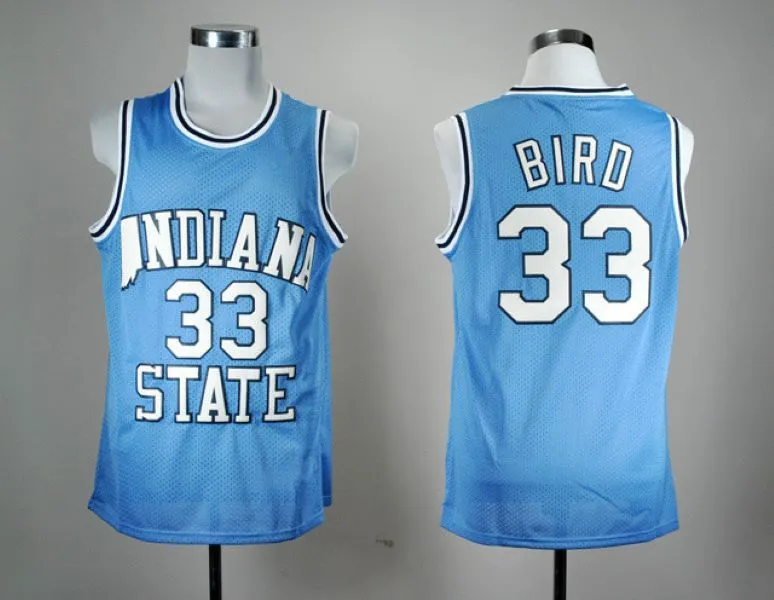 SL Larry Bird Indiana State Sycamores College Basketball Jersey Blue Size S-XXL