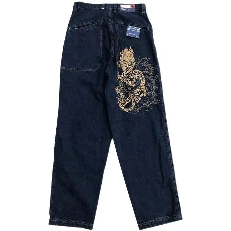 EV Jeans Harajuku Rétro Hip Hop Dragon Motif Evisued Jeans Surdimensionné Y2k Jeans Hommes Femmes Gothique Pantalon Large Marque Jeans Bomber 5469