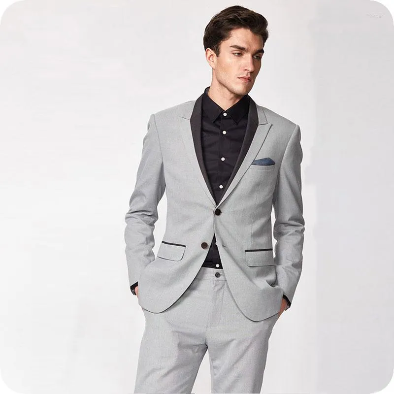 Costumes masculins hommes Gray Business Male Ternos Pepped Apel Slim Fit Man Blazers 2 pièces Pantalon Pantal