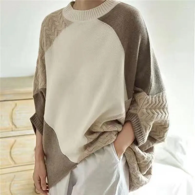 Damenpullover Pullover Cashmere Pullover Winter 2023 Runder Nacken unregelmäßiger Nähte Cape Strick