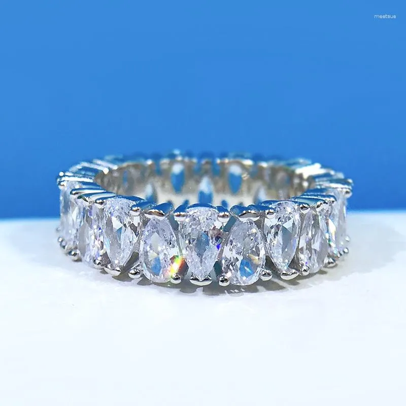 Cluster anneaux 925 Silver Sterling Sparkling Full High Carbon Dimond Zircon For Women Engagement Wedding Fine Bijoux