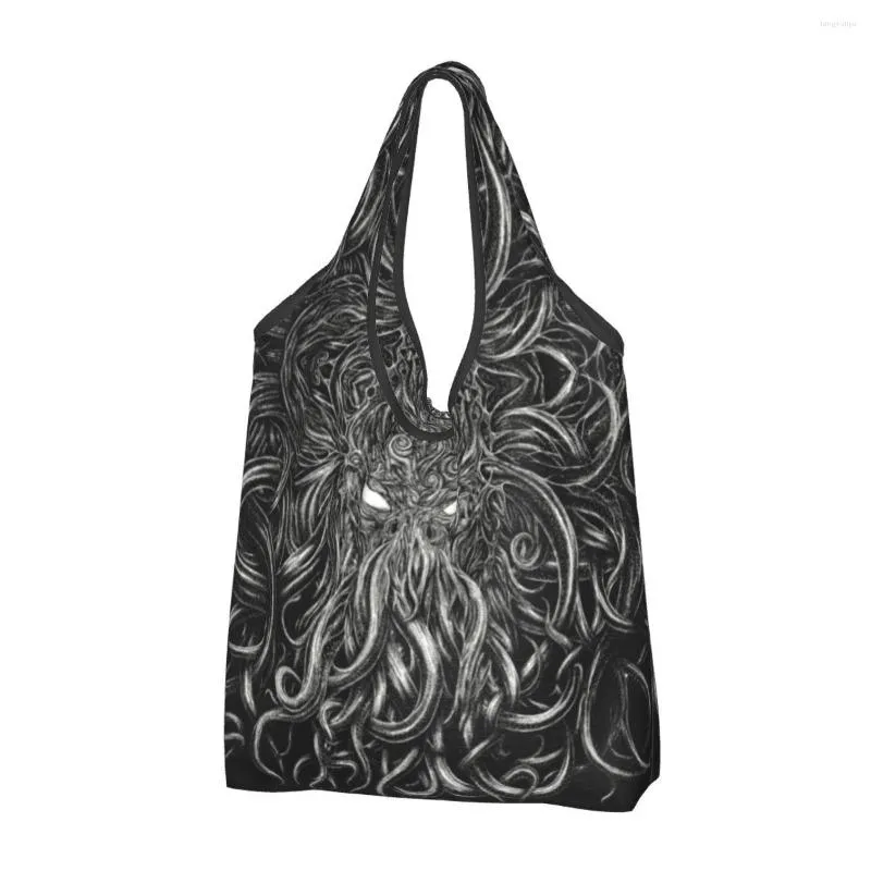 Shoppingväskor skräck cthulhu lovecraft monster livsmedel kawaii shoppare axel tyg väska bärbar handväska
