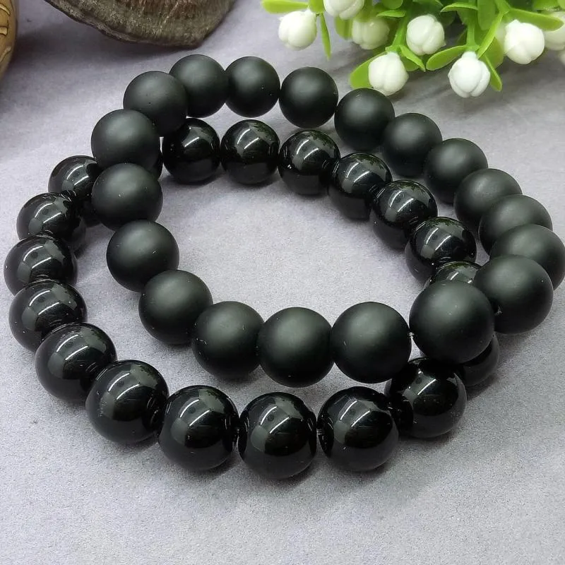 Strand Natural Advanced Luce di lusso nero Bracciale a sfera di vetro liscio Stone gemmato Fatto fatti a mano